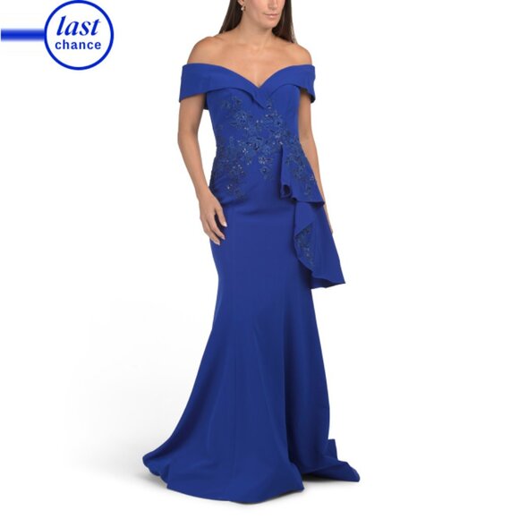 TERANI Royal Off The Shoulder Floral Applique Gown - Picture 1 of 2
